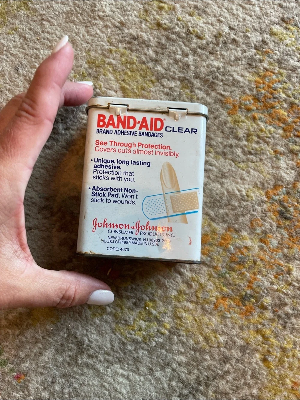 Vintage 1992 Band Aid Clear Strip Metal Tin Advertising can box container holder